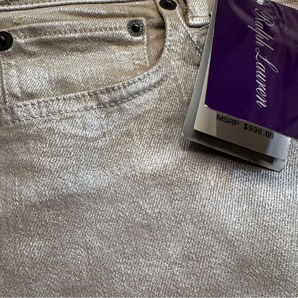Ralph Lauren Pre-Spring Collection Sand Pearlescent Foil 160 Skinny Stretch Jean - Picture 12 of 16